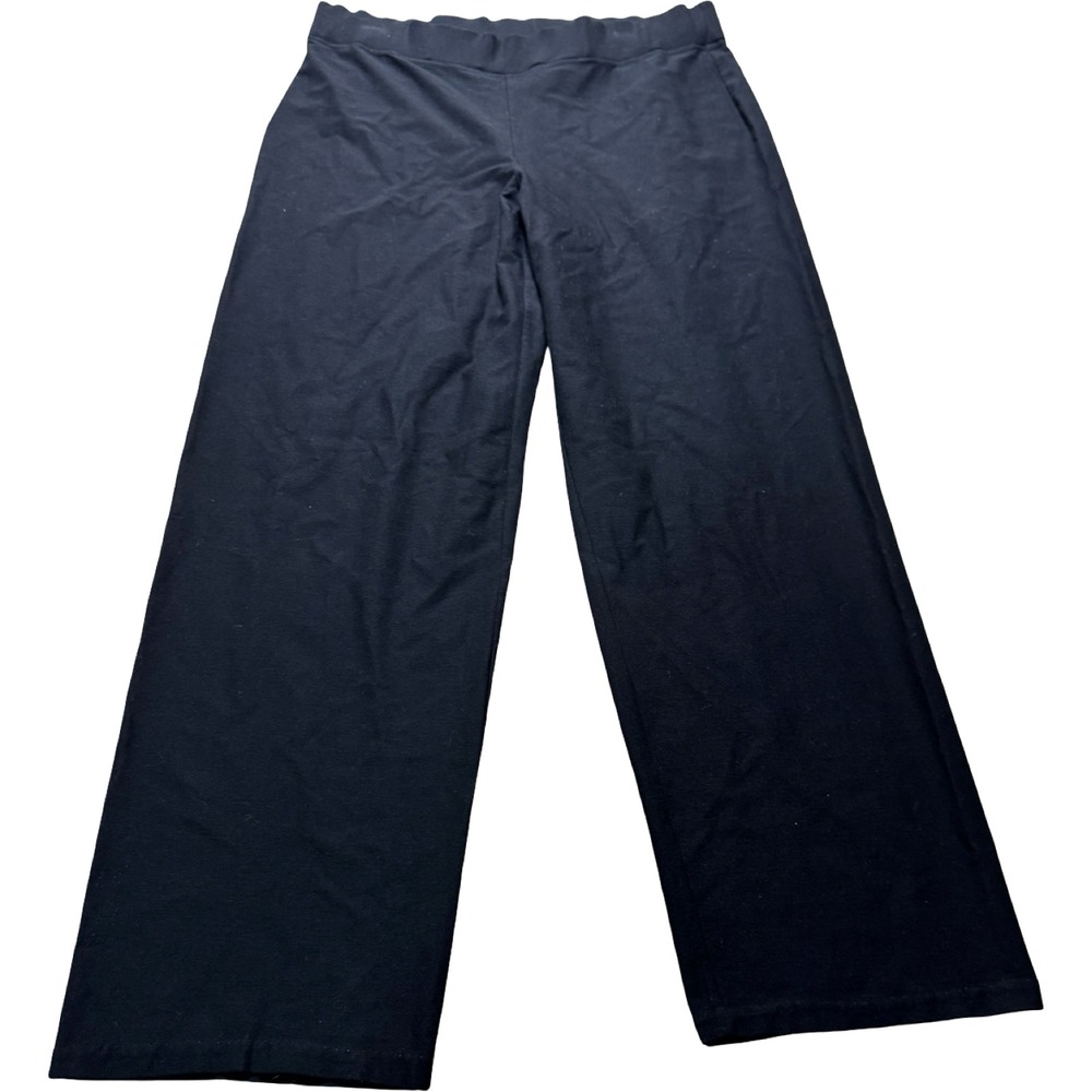 Eileen Fisher Stretch Crepe Wide Leg Pull On Pants Black Women's Medium M